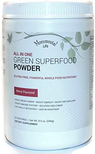 Green Superfood Powder by Monumental Life. Green supplement powder and green superfood blended with prebiotics and fiber and green super food vitamins.