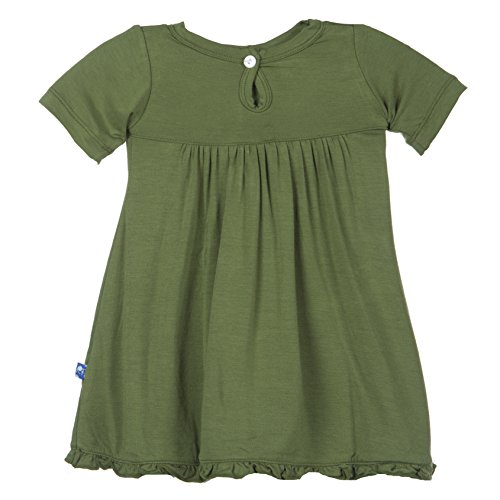 Kickee Pants Girls Short Sleeve Swing Dress with Keyhole Button Closure, Moss Green, 2T