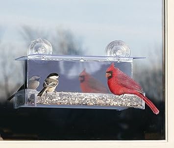 Duncraft 74205 Cardinal One Way Mirror Window Bird Feeder Garden