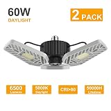 LZHOME 2-PACK LED Garage Lights, 6500Lumens Adjustable Trilights Garage Ceiling Light ,60W LED Garage Light, CRI 80, 5000k Nature light, Garage Lights with Adjustable Panels