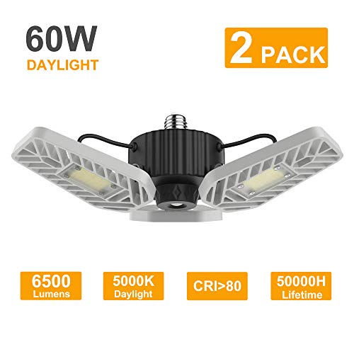 Lzhome 2 Pack Led Garage Lights 6500lumens Adjustable Trilights