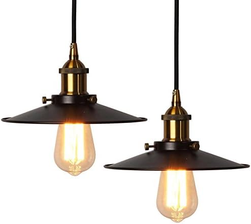 Financiale Vintage chandelier Elfeland retro industrial ceiling lamp Loft light black 2 lampshade E27 ceramic lamp holder 3 core textile cable (no light bulb)