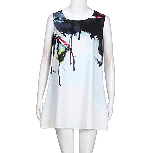 Dressin Womens Dress Summer O-Neck Boho Sleeveless Floral Printed Beach Mini Dress Casual T-Shirt Tank Tops Short Dress