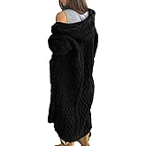 NIUBIA Womens Casual Long Sleeve Open Cardigan Warm Hooded Outwear Coat Cable Knit Long Cardigan Sweaters with Pockets