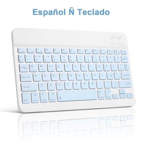 Bettdow Case with Keyboard for Samsung Galaxy Tab S10 Lite/S10 FE 10.9 Inch 2025, Detachable Spanish Ñ Keyboard with Case for Galaxy Tab S10 FE/Tab S9 FE 10.9 Inch/Tab S9 11 Inch, Blue