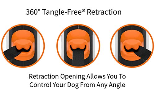 TUG 360° Tangle-Free Retractable Dog Lead for Up to 25 kg Dogs | 5 m Strong Nylon Tape | One-Handed Brake, Pause, Lock (Medium, White/Orange)