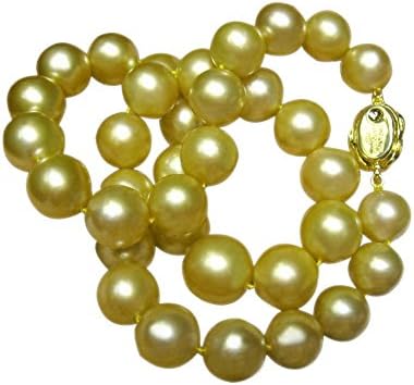 Women's AAA round top luster 17 inch 13-15mm yellow golden south sea cultured pearl necklace 14k gold