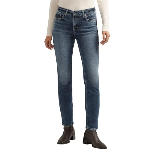 Silver Jeans Co. Women’s Elyse Mid Rise Comfort Fit Straight Leg Jeans, Indigo