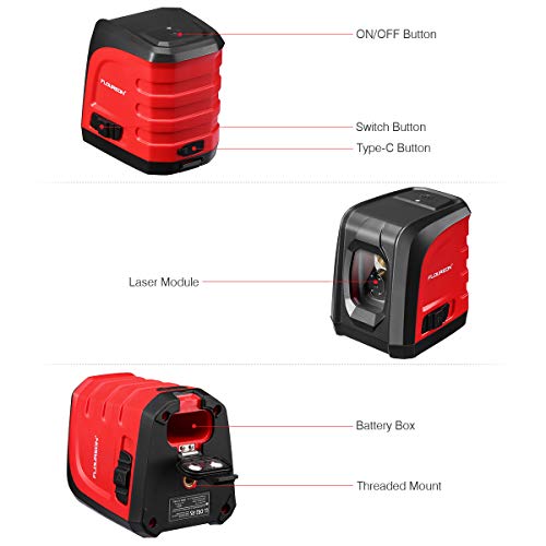 FLOUREON Laser Level Self-Leveling Horizontal and Vertical Cross-Line Laser, Tripod Mount Base, IP54 Waterproof, Dustproof, Shockproof, Dual Ways to Charge (Battery & Type C Included) ...