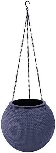 Watering Honey Creative Round Plastic Hanging Planters Self Watering Hanging Desktop Plant Pot Chain Basket Planter Holder~Grey