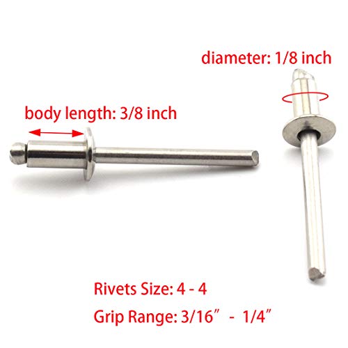 SDTC Tech Stainless Steel Blind Rivets 1/8" x 1/4" (44) Open End Type