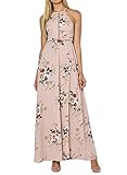 ZESICA Women's Halter Neck Floral Print Backless Split Beach Party Maxi Dress