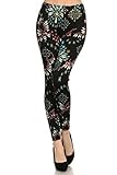 Always Womens Juniors Fleece Lined Multicolor Printed Stretch Fit Ankle Leggings, Black Multi Jeweled, One Size