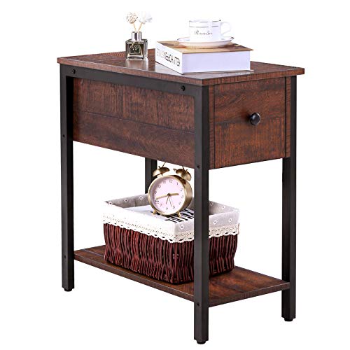 HOOBRO Side Table, 2Tier Nightstand with Drawer, Narrow End Table for