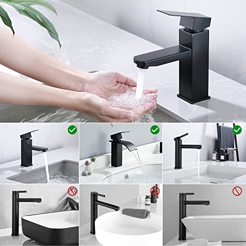HOMELODY Bathroom Tap, Black, Washbasin Tap, Basin, Square Bathroom Mixer Tap, Stainless Steel, Single Lever Mixer Tap