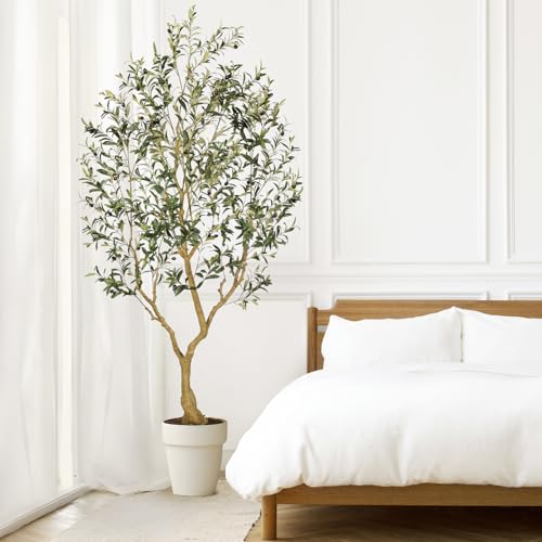 PHYTREE 7ft Artificial Olive Tree, Artificial Plants, Large Faux Olive Tree with Realistic Leaves and Olives - Full and Grand Design Fake Olive Tree with Sturdy Base for Indoor Outdoor Office Decor
