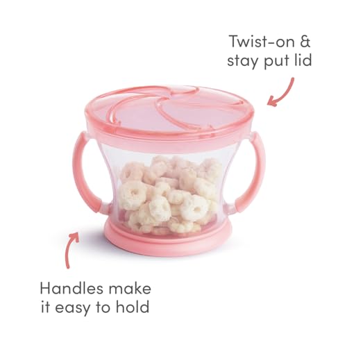 Munchkin 2 Pack Snack Catchers | Toddler Snack Box & Jar for Baby-LED Weaning | Food Containers | BPA Free Jar with Handles | Anti-Spill - Pink/Purple