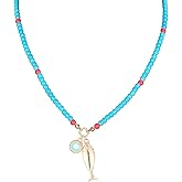 NOVYRA Gold Fish Pendant Necklaces For Women Boho Beaded Adjustable Summe Ocean Sardine Pendant Necklaces Beach Jewelry