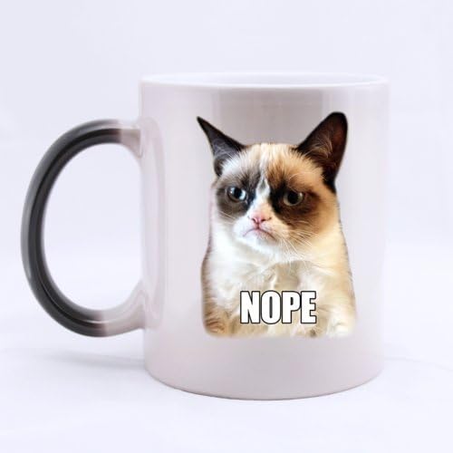 Funny Designed Cat Face NOPE Heat Color Changing Mug Magic Coffee Mug Ceramic/11 Oz Morphing Mug - Best Gift For Birthday,Christmas And New Year