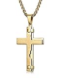 CIUNOFOR Gold Tone Cross Necklace for Men Boys Prayer Stainless Steel Pendant Necklace 24 and 30 Inches