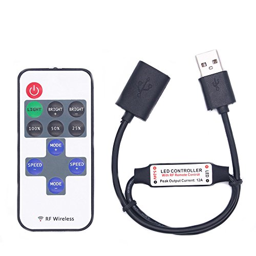 MASUNN DC5-24V 11 Keys Mini USB RF Wireless Dimmer Remote Control LED Controller for Single Color Strip