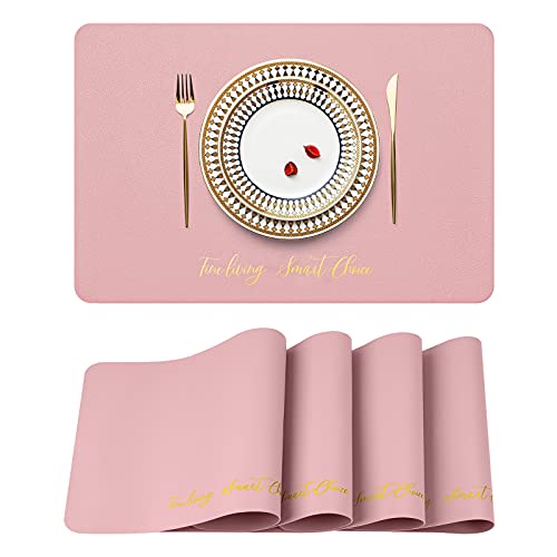 ALLONWAY Platzset, PU Leder Tischset, Tischsets Abwaschbar, wasserdichte Und Abwischbar Platzset, Platzdeckchen rutschfeste für Küche Speisetisch, Rosa, 45 cm × 32 cm (4er Set)