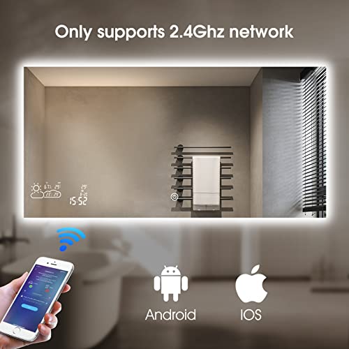 BYECOLD Smart Bathroom Mirror with Bluetooth WiFi Enabled Weather