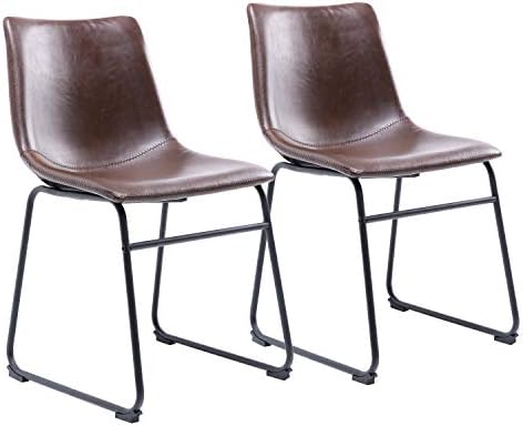 RFIVER Set of 2 Scandinavian Vintage Kitchen Dining Chairs with Brown PU Leather and Black Sturdy Metal Base for Kitchen Dining Room Living Room Bedroom Lounge Leisure BS1003