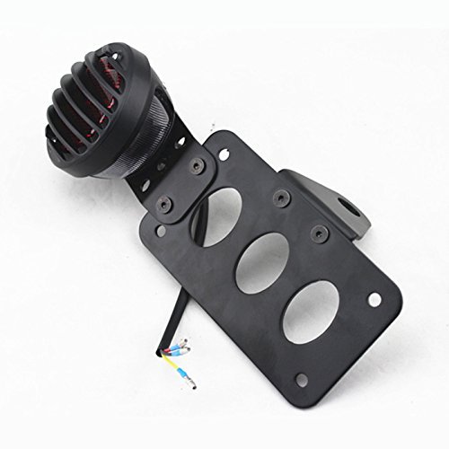 E-Bro Black Side Mounted Vertical / Horizontal License Plate Holder Tail Light for Honda, Yamaha, Suzuki, Kawasaki, Harley Bobber Chopper