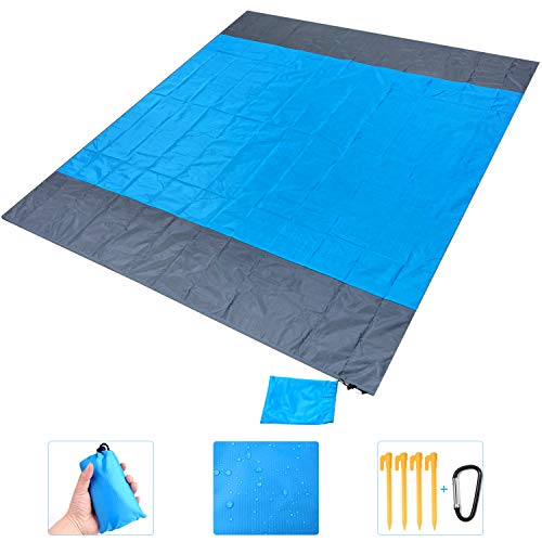 Stranddeken, picknickdeken, zandvrij strandmat, waterdicht, lichtgewicht 79 x 83 inch opvouwbare draagbare zakdeken… - Image 6