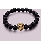 Long Way Natural Lava Rock Matte Agate Bracelet Lion Head Elastic Strand Bangle for Women and Men