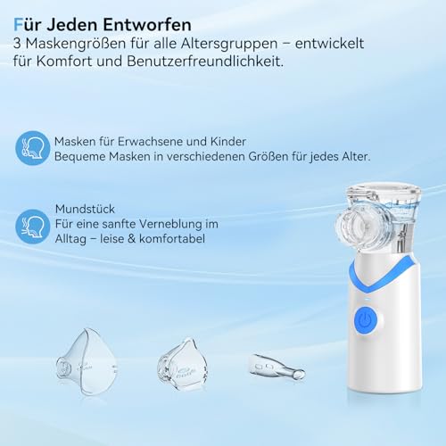 Larair Inhaler for Adults & Children, Quiet Nebuliser, Rechargeable and Portable Inhaler, Inhaler with Self-Cleaning Function & Adjustable Spray Volume, Blue