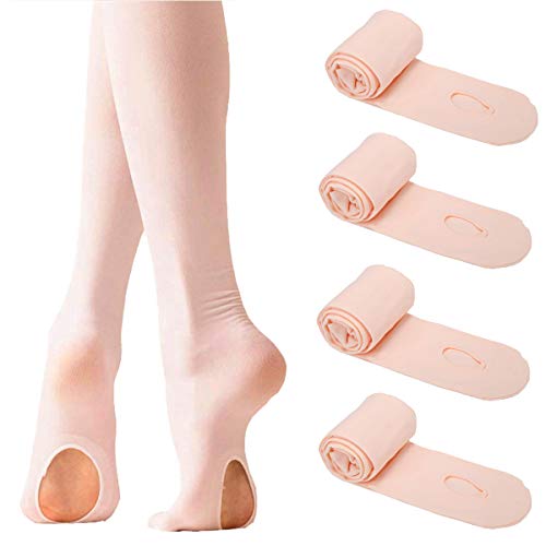 WEWINK PLUS Girls Ballet Tights 3 Pairs Dance Ballet Ultra Soft Pro Ballet Footed Tights with Holes (4 Pack Pink, Child L Age 8-12 (125-140cm))