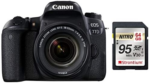 Canon EOS 77D 24.2MP Digital SLR Camera + EF-S 18-55 mm 4-5.6 is STM Lens/Camera Case + Strontium Extreme 64GB SD Card