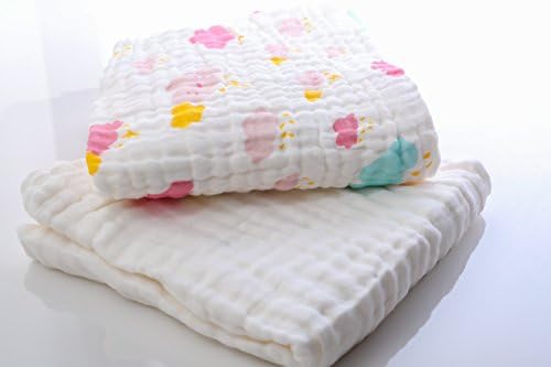 Warm and Soft fluffy Muslin Multi Color Cloud &amp; White 6 Layer Organic Cotton Baby Towel &amp; Blanket with Super Absorbent capacity All-Natural Material 43 " x 43 " SET OF TWO