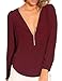 Face N Face Women's Chiffon Sexy Long Sleeve V Neck Zipper Shirt Blouse Medium Wine Red