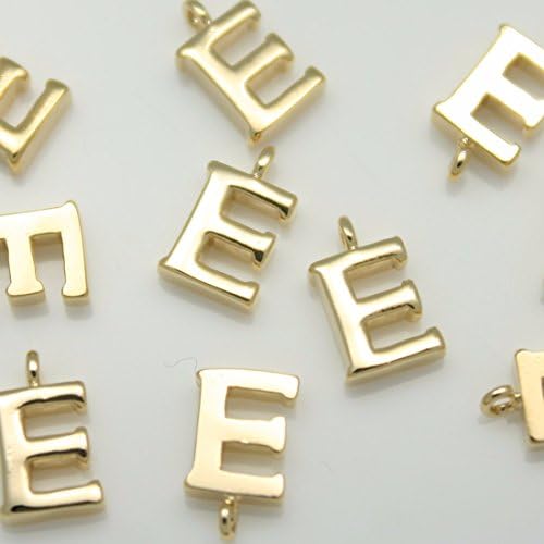 2 pieces of Glossy Shiny Gold Initial Alphabet 'E' Pendants Charms Connectors links Metal beads 16K gold plated over brass for earrings necklace bracelets etc. Jewelry Making Supplies #in-1-gd-e