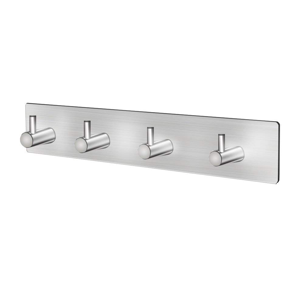 Bathroom Towel Rack-3M Super Waterproof SUS304 Stainless Steel Polishing with 4 Heavy Duty Hooks,Wall Mount Storage Organizer for Bath Towels,Bathrobes,Bath Shower Sponge Loofahs,Clothes,Coat,Hats