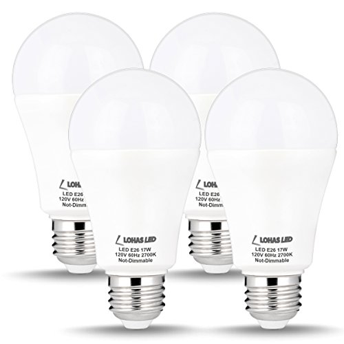 (4pack) LOHAS A19 LED Lights, 17W (150W Equivalent) LED Bulb, Warm 2700K, Energy Saving Light Bulbs LED, 180 Degree Beam Angle, 1600Lm, E26 Medium Screw Base, LED Lighting for Home, Not-Dimmable