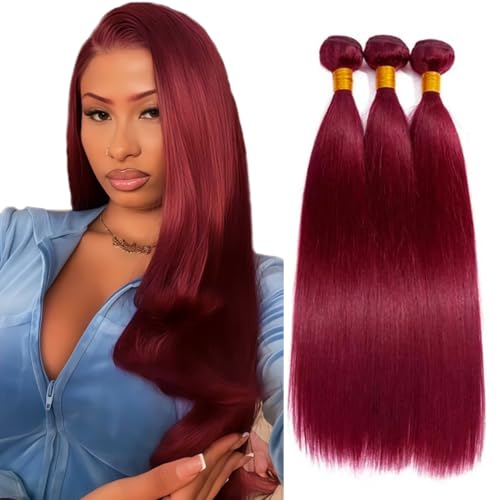 18 20 22 Inch Dark Burgundy Bundles 99J Burgundy Straight Bundles 151g Brazilian Unprocessed Virgin Hair Red Bundles Human Hair Extensions at Amazon