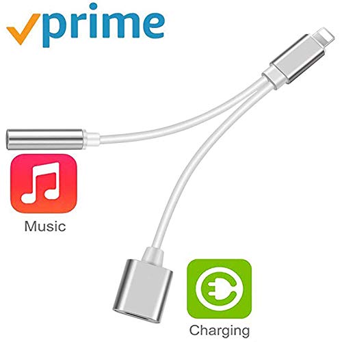 Headphone Jack Dongle Adapter to 3.5mm Jack Converter Car Charge Accessories for iPhone 8/X/XS MAX/XR/8Plus/7/7 Plus Headset Adaptor Splitter 2 in 1 Earphone Splitter Adaptor Cable & Audio Connector.