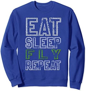 Unisex Eat Sleep Fly Repeat Sweatshirt Funny Airplane Pilot Gift Large Royal Blue