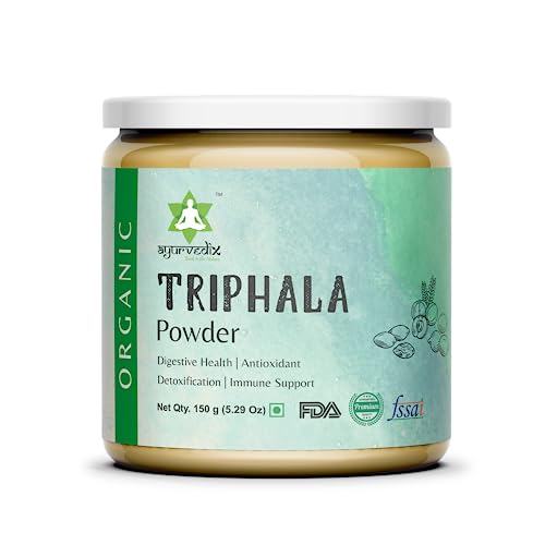 ayurvedix Organic Triphala Powder Herbal Supplement Helps Relieve Constipation, Quick Acidity & Gas Relief - Immune System Support, Enriched with Amla - Non-GMO, Gluten-Free - 150gm/5.2oz