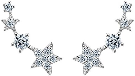 Mariafashion 925 Sterling Silver Star Zircon Diamond Stud Earrings Ear Wire Ear Cuff Earring (White)
