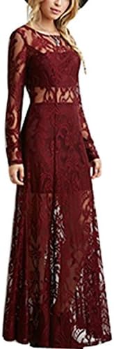 Mantos Eternity Women's Floral Lace Long Sheer Sleeves Maxi Dress