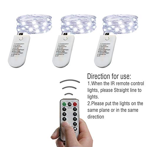 3PCS Fairy String Cool White Changing Twinkle Lights with Remote, 6.5ft 20 LED's,CR2032 Battery Powered, Indoor Decorative Silver Wire Bedroom,Patio,Outdoor Garden,Stroller - Thumbnail 4