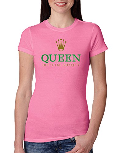 Queen | Rolex Logo Parody Official Royalty | Womens His and Her/Couples Junior Fit Tee, Hot Pink, Large