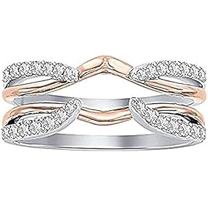 Ojas_Jewels 1.00ct Round Cut Lab Created Diamond Solitaire Guard Wrap Enhancer Engagement Ring 14k Two Tone Gold Over 925 Ste