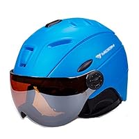 Xuzeyun Ski Helmet Ultra Light Head Warm Equipment Unisex Ski Helmet Built-in Goggles Detachable Earmuff Ski Helmet Suitable for Skiing, Hiking, Cycling and Other Out (Color : Blue, Size : XL)