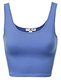 Xpril Women's Solid Sleeveless Scoop Neck Lace Hem Crop Tank Tops (M, Denim Blue)